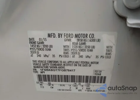 2015 Ford Explorer Sport from USA, damaged, VIN 1FM5K8GT7FGB78417